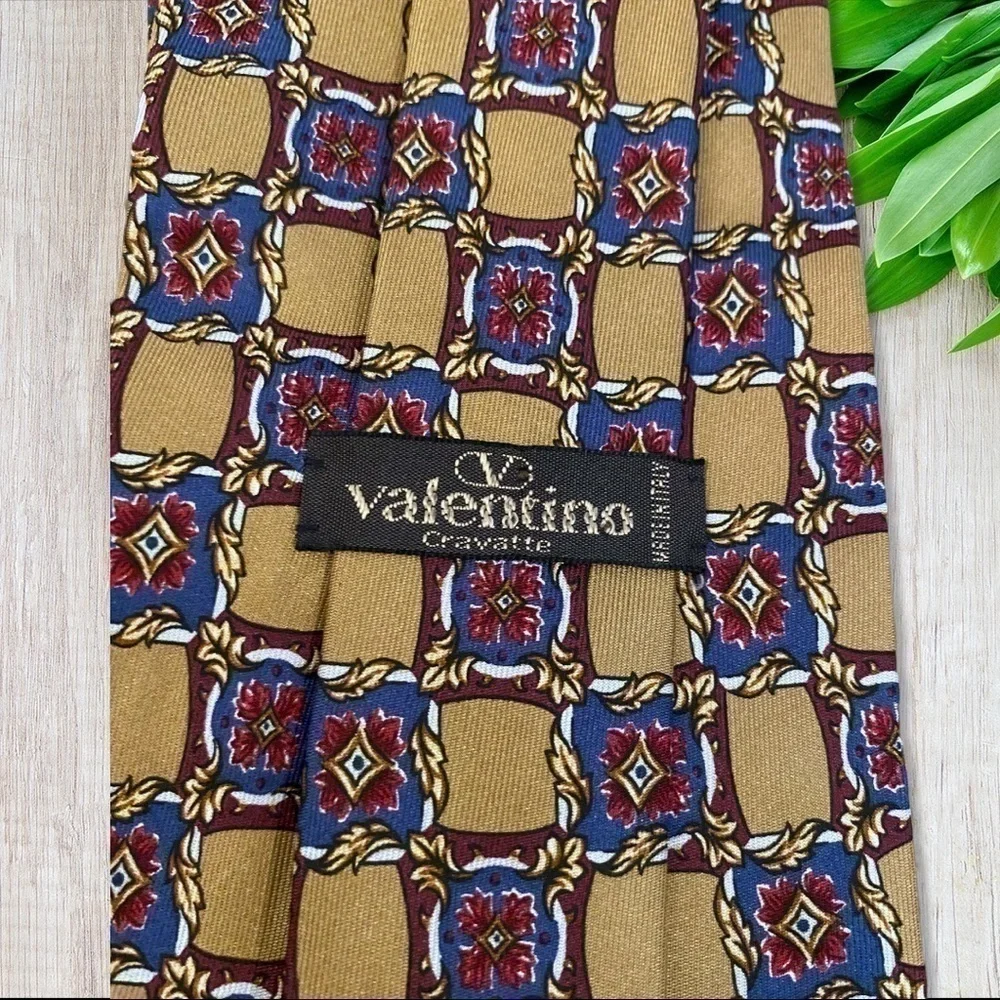 Vintage 90s Valentino Cravatte Silk Tie Baroque Geometric Print Made in Italy